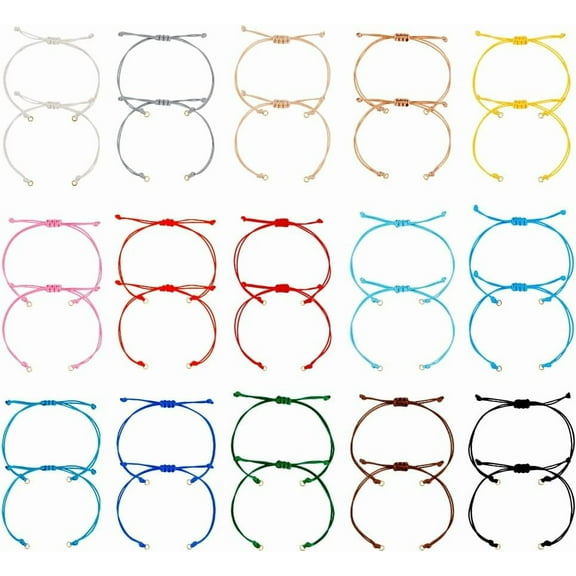 30Pcs Adjustable Bracelets 15 Colors Waxed Polyester Bracelet Cord 11.8Inch Half Finished Rope Bracelet Twisted Cord Friendship Bracelets for Women DIY Jewelry Making