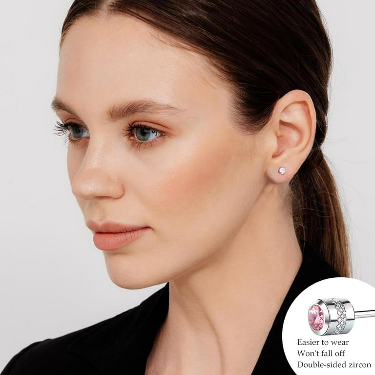 5 Pairs Flat Back Earrings for Women,6mm Hypoallergenic Flatback Cartilage Earring Stud,Round Cubic Zirconia Tragus Stud Earrings Surgical Steel
