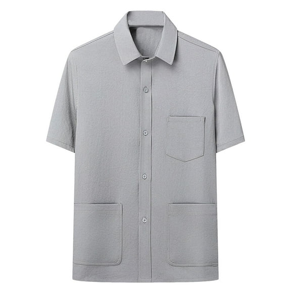 Men's Vintage Button Down Shirt Short Sleeve T-Shirts Stylish with Multi Pockets Business Casual Dress Work Shirts