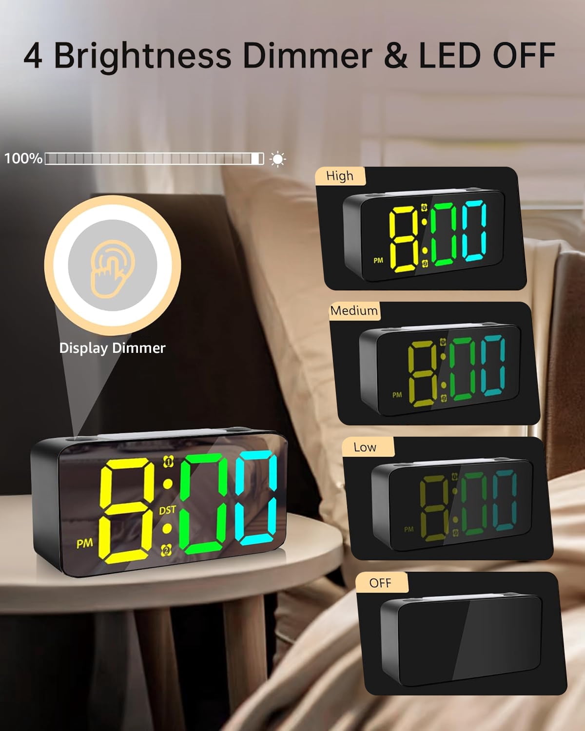 Annvch Extra Loud RGB Alarm Clock for Heavy Sleeper Hearing Impaired Deaf Bedroom, Rainbow Vibrating Dual Alarm with Bed Shaker,7-Color Night Light,USB Charger,Power-Off Memory