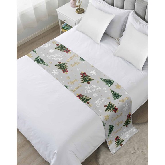 Xipuska Grey Christmas Tree Bed Runners for Twin Size Bed, Decorative Bed Throws for Foot of Bed, Xmas Snowflake Tree Green Bed Runner Sofa Throw Bedding Scarf Protector Slipcover for Bedroom/Hotel