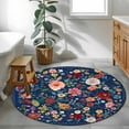 thumbnail image 3 of Round Rugs 3.3 Ft, Navy Blue Flowers Non Slip Area Rugs for Kitchen Bedroom Entryway, Spring Vintage Floral Leaves Farmhouse Washable Carpet Runner Rug Floor Mats for Bedroom Home Decor, 3 of 8