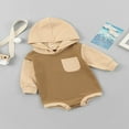 thumbnail image 2 of Infant Baby Boys Girls Long Sleeve Hooded Romper Contrast Color Stitching Triangle Jumpsuits with Pocket, 2 of 6