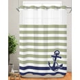 thumbnail image 2 of No Hook Shower Curtains, Striped Anchor Long Bathtub Curtains with Snap in Liner, Navy Blue Nautical Sage Green Geometric Waterproof Washable Fabric Bathroom Shower Curtain Sets, 72" x 84", 2 of 7