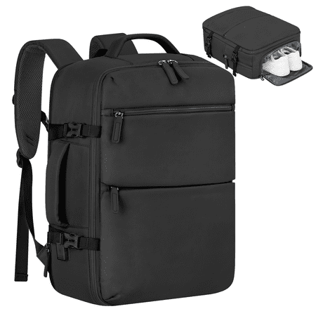 Travel Backpack for Women & Men, Carry On Backpack w/USB Charging Port & Shoe Compartment, TSA-Approved 15.6” Laptop Backpack for Air Travel, Hiking, Business, Weekender, Water-Resistant Design,Black