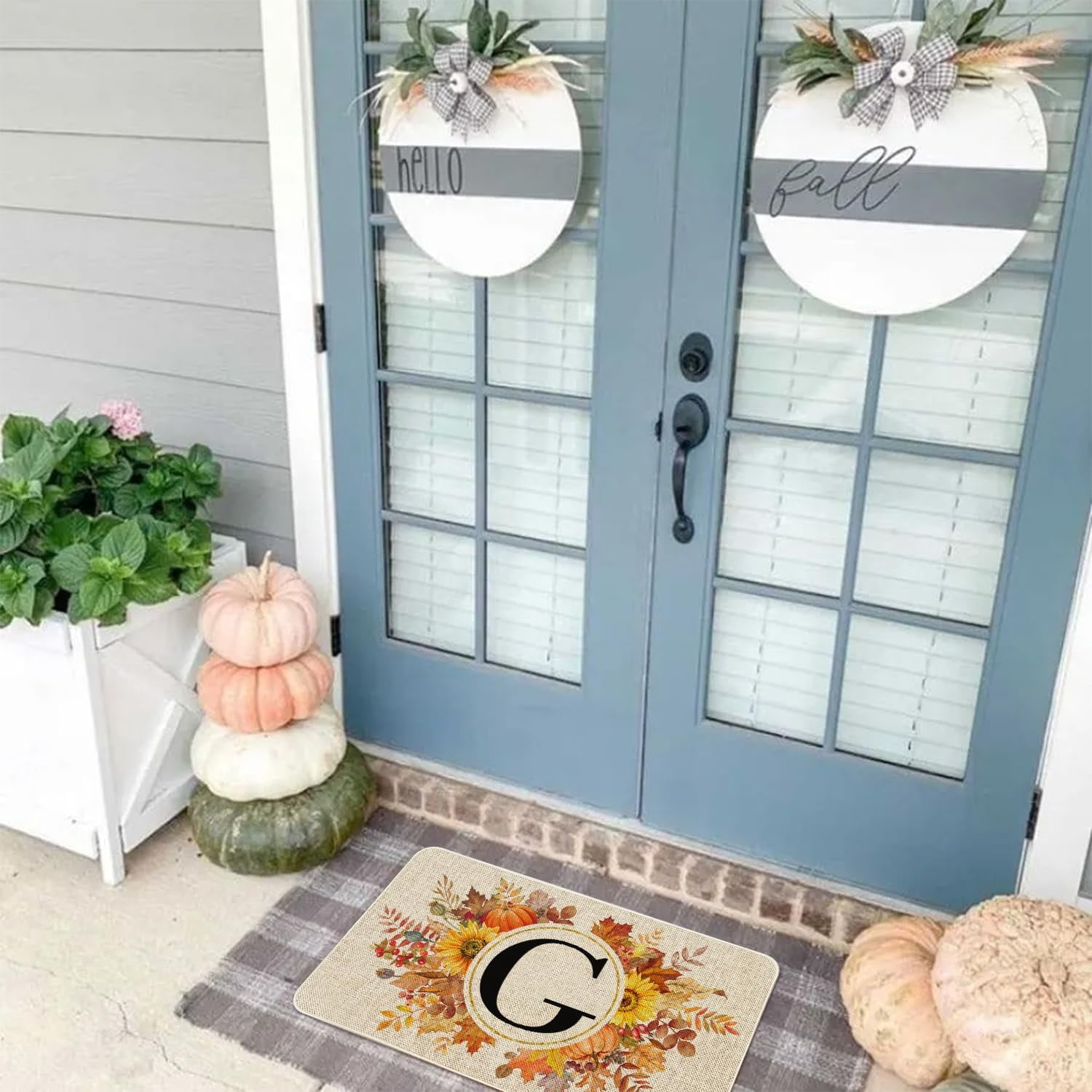 Fall Monogram Letter G Door Mat 30 X 17 Inch Family Last Name Initial Welcome Doormat Indoor Outdoor Entrance Floor Rug Non Slip Fall Autumn Thanksgiving Decor Rubber Mats