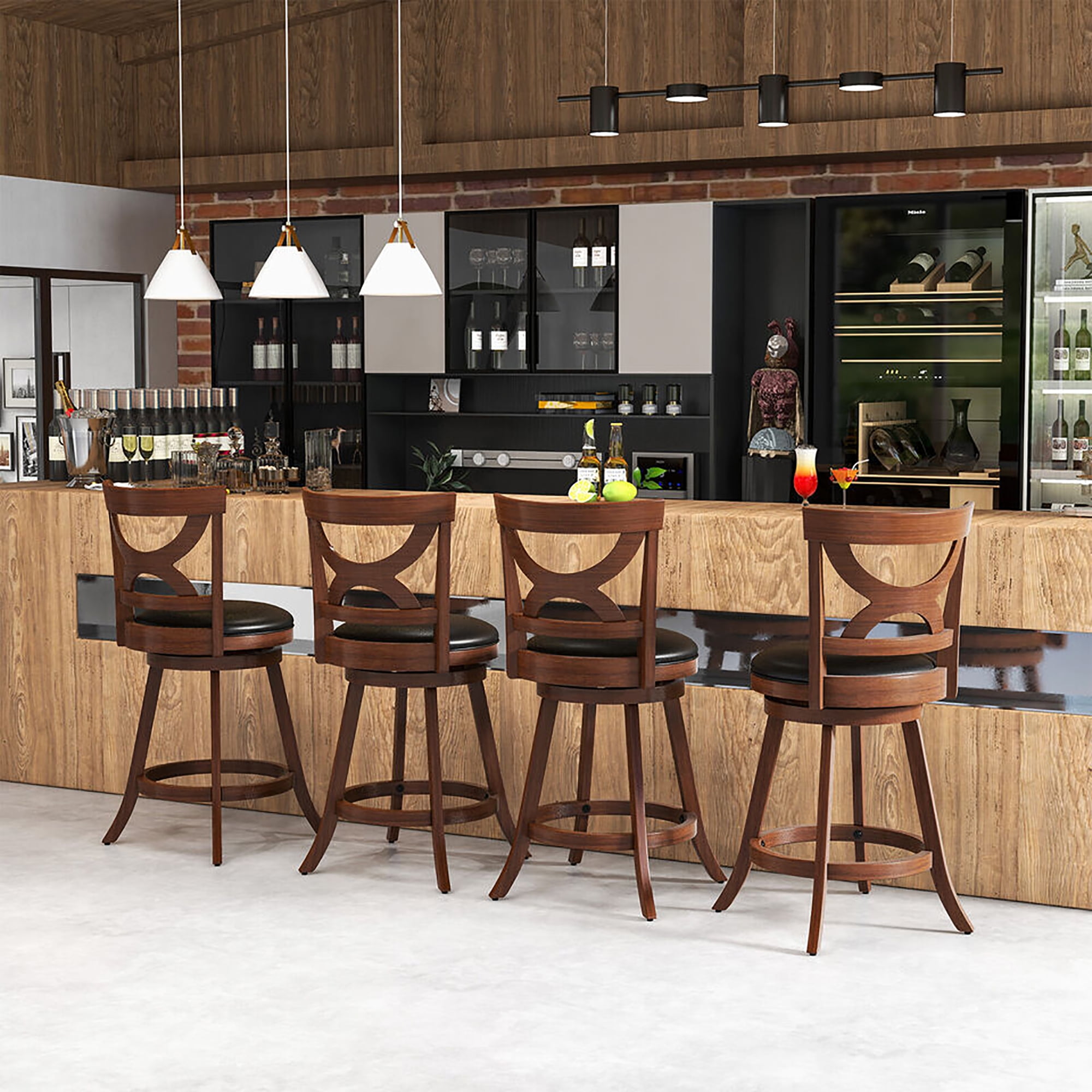 Gymax 4pcs 24'' Bar Stools 360° Swivel Counter Height w/ PVC Leather Cushioned Seat