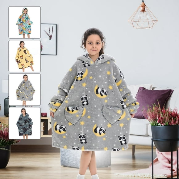 DEBGFS Blanket Hoodie Ultra Soft Oversized Blanket Sweatshirts with Hood Pocket and Sleeves Warm Cozy Wearable Hooded Blankets Sweater One Size for Teens Boys Girls Panda,panda