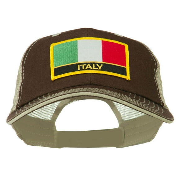 Italy Flag Embroidered Patched Big Size Washed Mesh Cap - Brown Beige XL-3XL