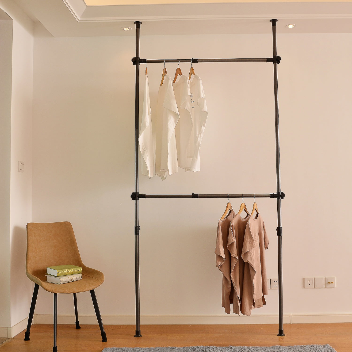 URTR Black Clothing Garment Rack with Shelves, Metal Cloth Hanger
