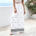 thumbnail image 2 of DHFJKG Linen Pants Women Boho Printed Flowy Wide Leg Palazzo Lightweight Casual Drawstring Summer Pants Beach Vacation Clothes Soft Trousers, 2 of 4