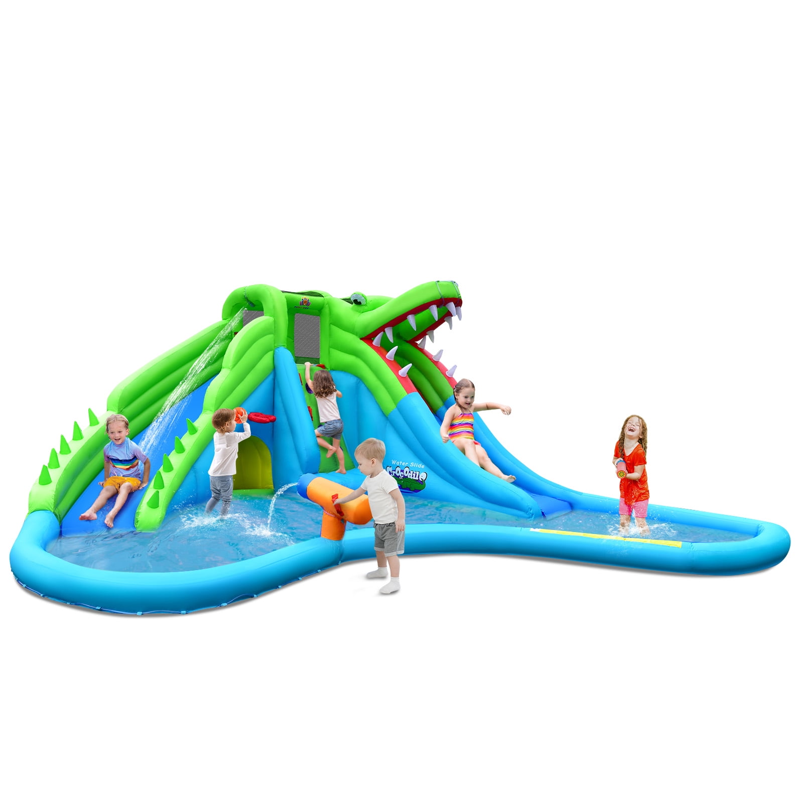 Patiojoy Inflatable Splash Crocodile Water Slide Park Climbing Wall & Pool w/780W Blower