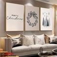 thumbnail image 2 of 3pcs Modern Minimalist Christmas Wall Art Set - Frameless Golden Accent Holiday Prints, Black White Gray Marble Canvas Paintings with Merry Christmas Wreath & Tree Decorations for Scandinavian Nordi, 2 of 3