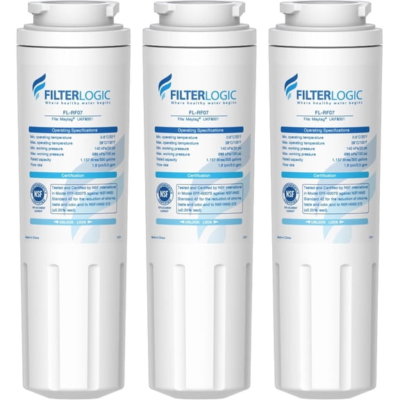 Filterlogic UKF8001 Replacement for Filter 4, Whirlpool EDR4RXD1, Maytag 4396395, UKF8001AXX-200, UKF8001AXX-750, 46-9006, Puriclean II, FMM-2, FL-RF07, Refrigerator Water Filter, Pack of 3