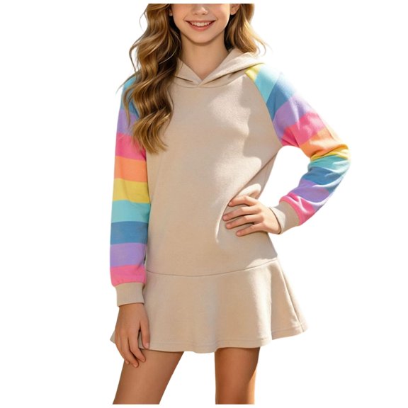 Grblisyd Girls Hoodies Dresses Long Sleeve Pullover Tops Drop Shoulder Sweatshirt Casual Mini Dress