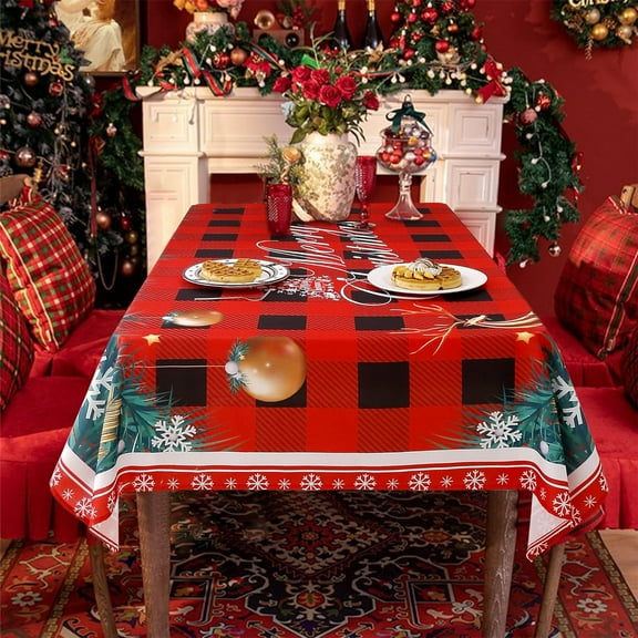Rectangle Christmas Tablecloth, 60 x 84 Inch Waterproof Xmas Check Table Cloth, Washable Table Cover for Party Picnic Dinner Decor