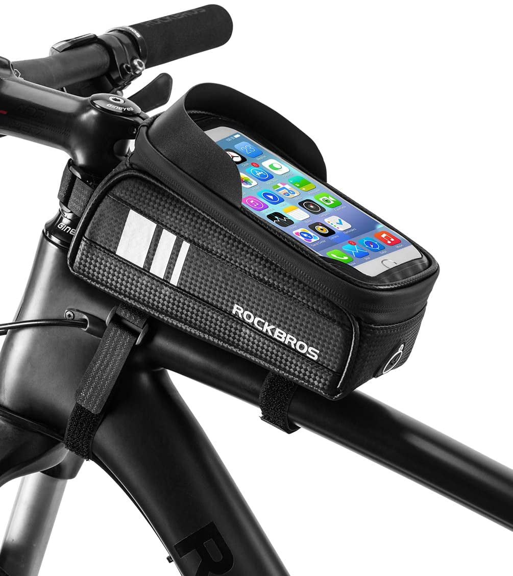 RockBros Bike Front Frame Bag Cycling Waterproof Top Tube Frame Pannier Mobile Phone Touch Screen Holder Bike Bag with Water Resistant Fits Phones Below 6.0 inches