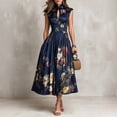 thumbnail image 2 of KLHDSF Elegant Dresses For Women Sleeveless Floral Print High Waist Flared Midi Summer Dress Dark Blue M, 2 of 5