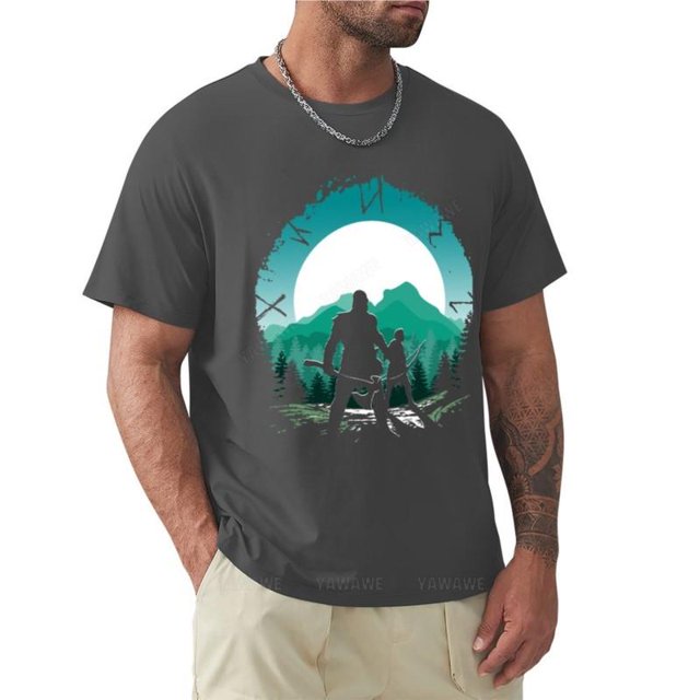 Camiseta de Kratos e Hijo para hombre camisa con cuello redondo gráfico de gato informal con estilo Verano