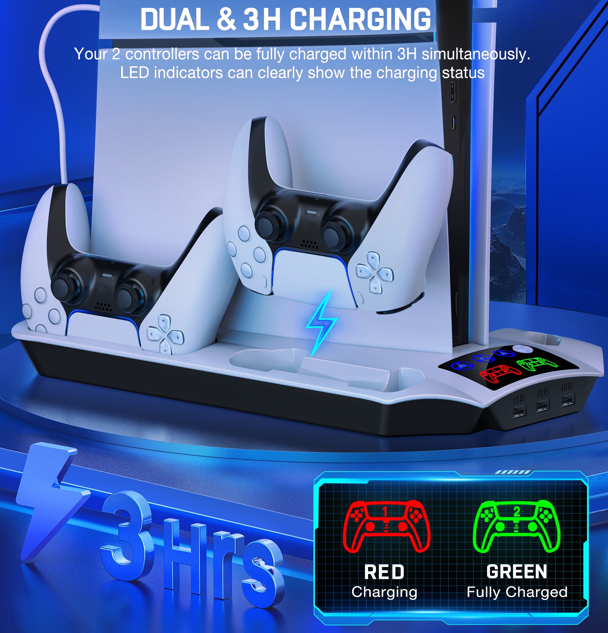 EUROA PS5 Slim Stand and Cooling Station with Controller Charging Station for Playsation 5 Pro/PS5Slim/PS5 Disc Digital Console, PS5 Accessories