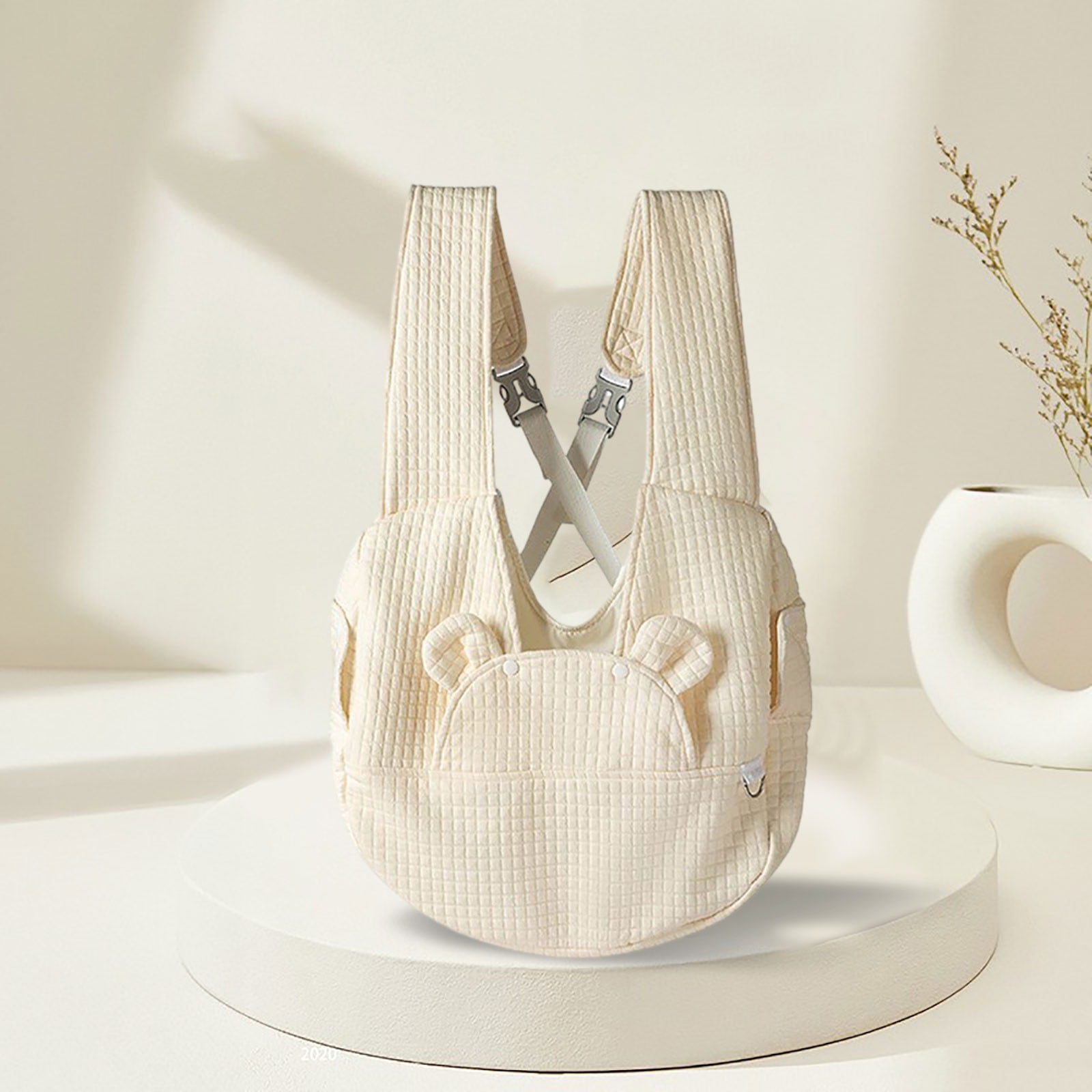 Bear-Shaped Pet Chest Carrier, Dog Sling Backpack, Breathable Canvas, Adjustable Straps, Escape-Proof, Small Dog/Cat Travel Bag For Outdoor Walking (15x5.5x16 Inch,Beige)