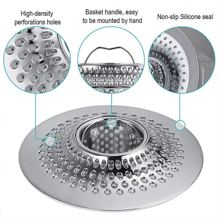 Drain Hair Catcher/Bathtub Drain Cover/Hair Stopper, Upgraded Drain  Protector with Silicone & Stainless Metal Designed for Pop-Up and Regular