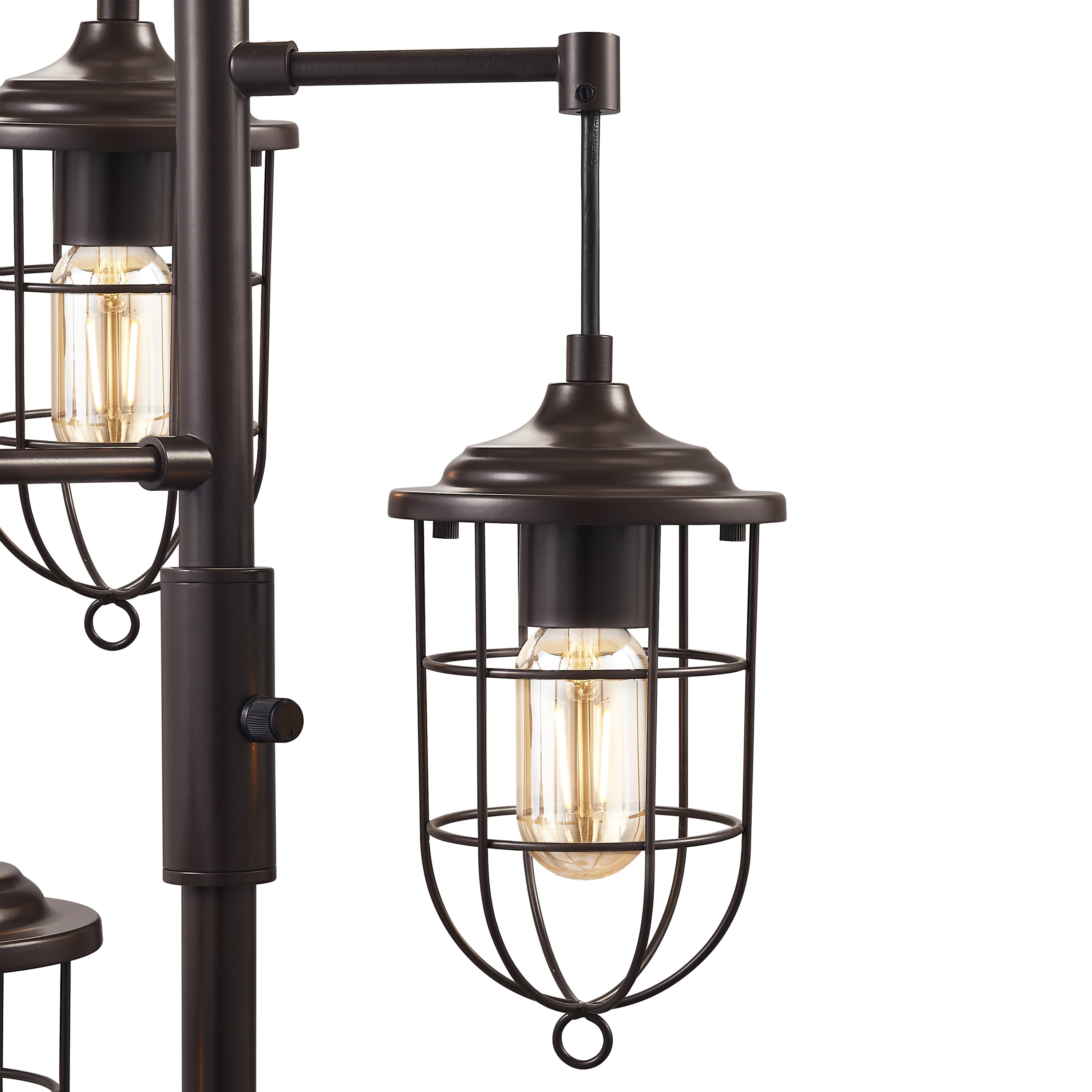 KAWOTI 64.75'' Industrial Bronze 3-Light Lantern Floor Lamp with  Metal Cage Shades, Bulbs Included