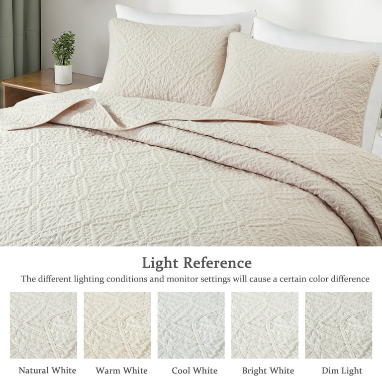 Quilted King Quilt Bedding Set, 3-Piece, Beige photo 5