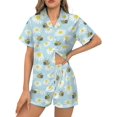 thumbnail image 1 of SKQIT Ensembles de Pyjama à Manches Courtes pour Femmes, 2 Pcs en Satin Doux Imprimé Mignon Chemise Boutonnée et Shorts, 1 of 8