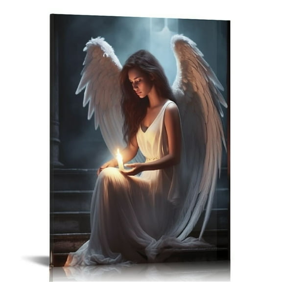 ONETECH White Angel Painting Angel Wings Poster Modern Black and White Pictures Praying Woman Artwork Abstract Angel Painting Wings Canvas Wall Art Aesthetic Woman Posters 16x20in