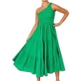 thumbnail image 1 of Moda Mujer Boho Verano Sólido Un Hombro Sin Mangas Smocked Maxi Vestido Fridja hjkh3133, 1 of 5