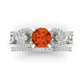 thumbnail image 2 of 1.89 ct Brilliant Round Cut Red Zircon 14k White Gold Solitaire with Accents Engagement Bridal Wedding Ring Band Set size 6.5, 2 of 7