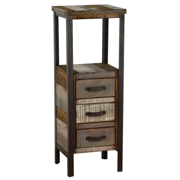 Gallerie Decor Soho Farmhouse Solid Wood/Iron Tower Table in Beige