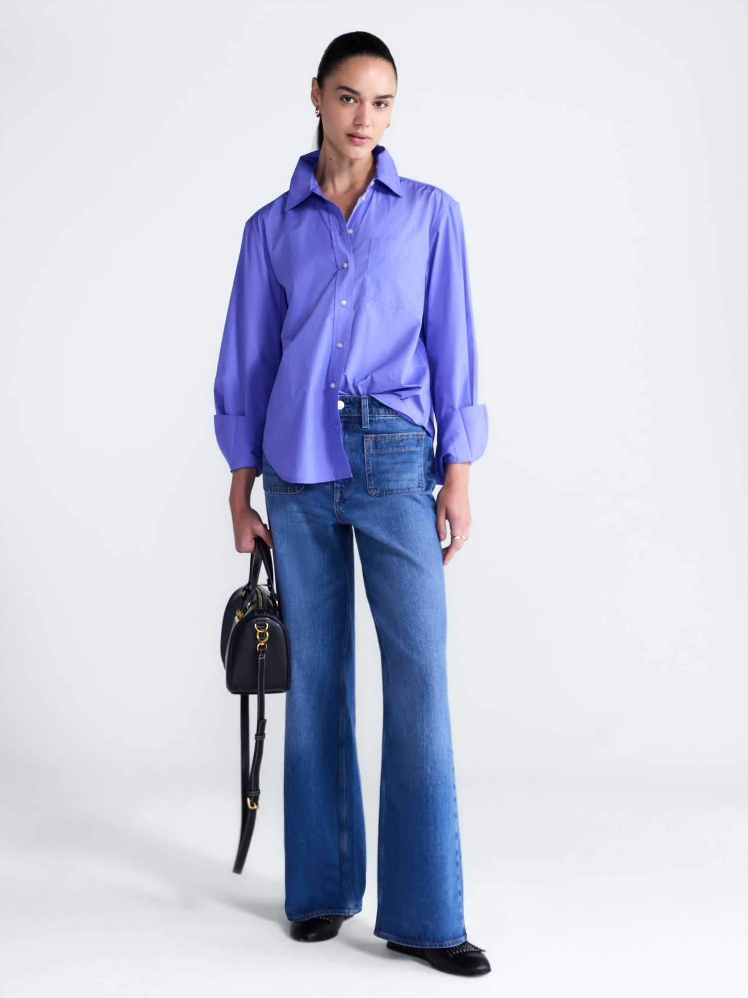 Free Assembly Women's and Women's Plus Button Front Cotton Shirt with Long Sleeves, Sizes XS-4X