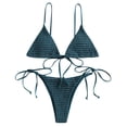 thumbnail image 2 of WREESH Women Push Up High Cut Lace Up Smocked String Bikini Set Two Piece Swimsuit, 2 of 9