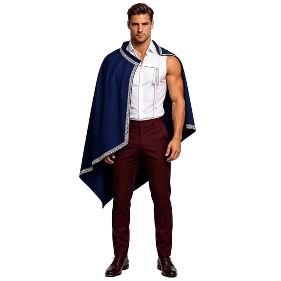 LEKWK Mens Renaissance Shawl Medieval Half Shoulder Lightweight Cape Embroidered Trim Tie Cloak Themed Activity Halloween Costume