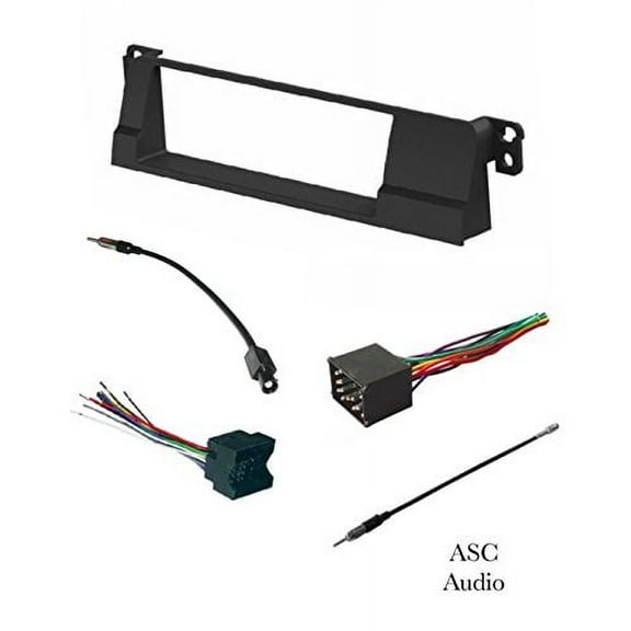 ASC Car Stereo Install Dash Kit, Wire Harness, and Antenna Adapter for installing a Single Din Aftermarket Radio for 1999 2000 2001 2002 2003 2004 2005 BMW E46 318 323 325 328 330