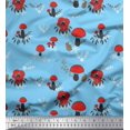 thumbnail image 1 of Soimoi Blue Poly Georgette Fabric Rabbit & Mushroom Clip Art Printed Fabric 1 Yard 52 Inch Wide, 1 of 3
