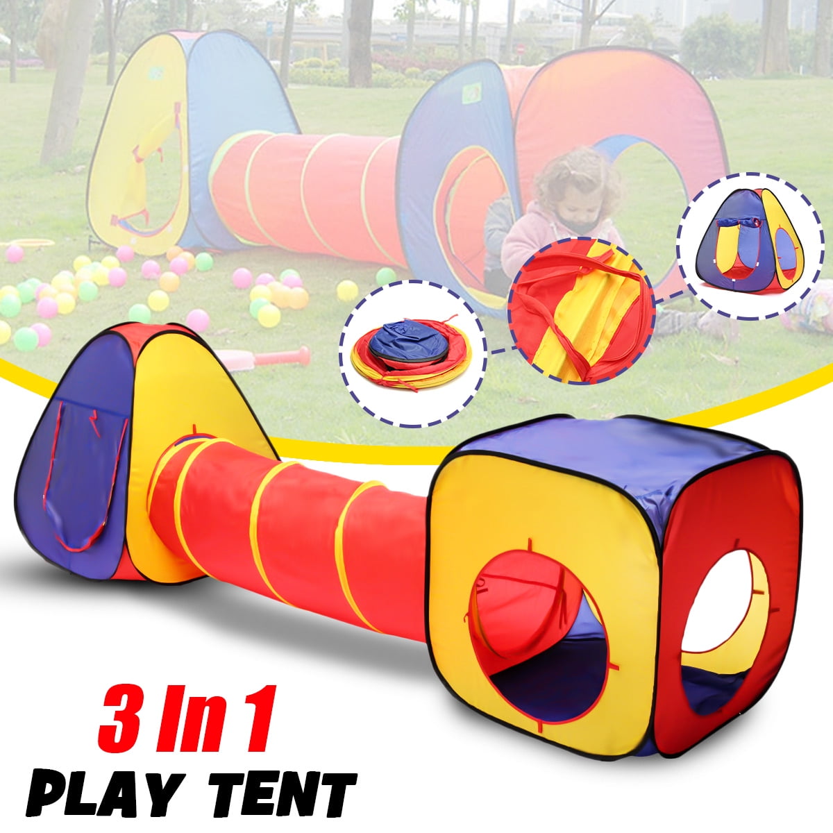 3in1 Portable Children Kids Baby Play Tent Tunnel Ball Pit Playhouse Pop Up Tent 