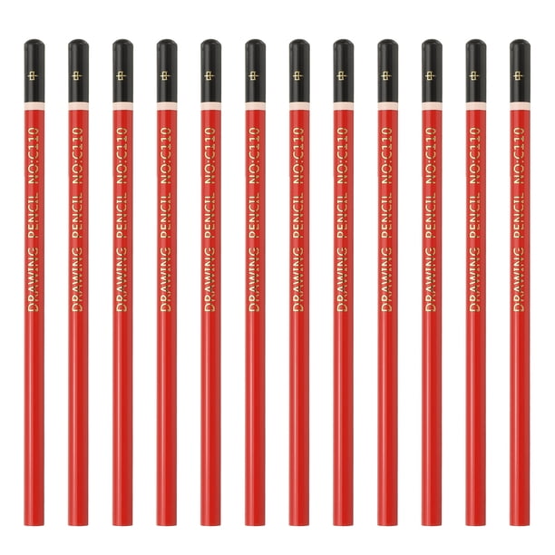 Uxcell 12Pcs Lápices de Carbón, Lápices Redondos de Dibujo Moderadamente Suaves para Dibujo, Escritura, Arte, Esbozo, Artistas Principiantes, Rojo/Negro