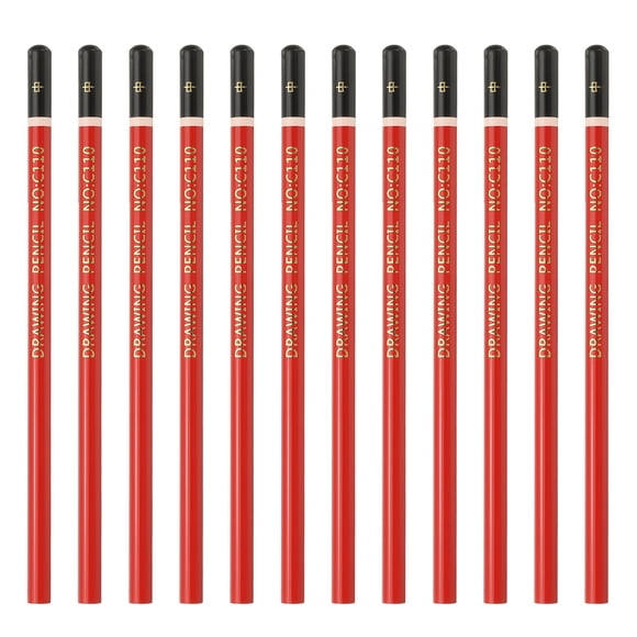 Uxcell 12Pcs Lápices de Carbón, Lápices Redondos de Dibujo Moderadamente Suaves para Dibujo, Escritura, Arte, Esbozo, Artistas Principiantes, Rojo/Negro