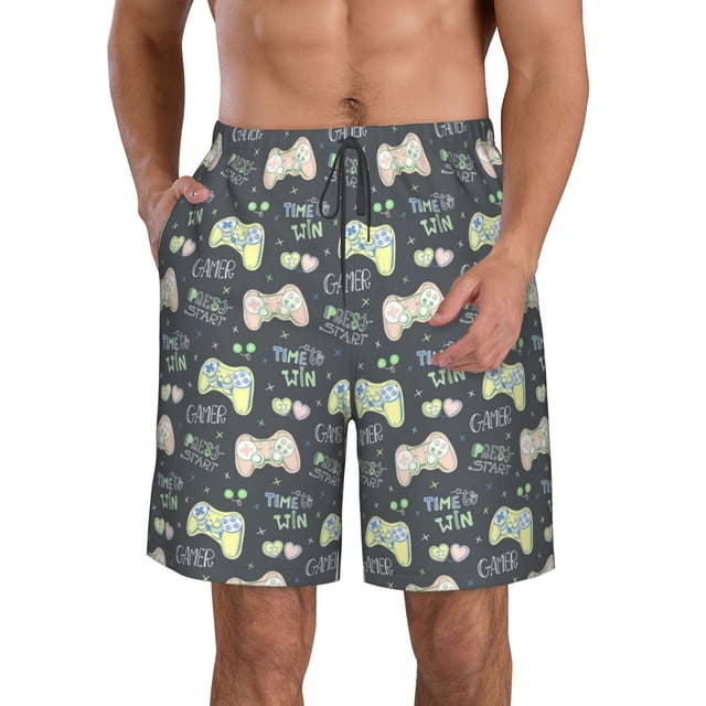 Balery Gamers Traje de Baño Estilo Hawaiano para Hombre, Shorts de Secado Rápido con Bolsillos-Large