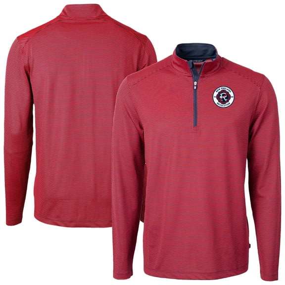 Men's-Cutter & Buck  Red New England Revolution Big & Tall Virtue Eco Pique Micro Stripe Recycled Quarter-Zip