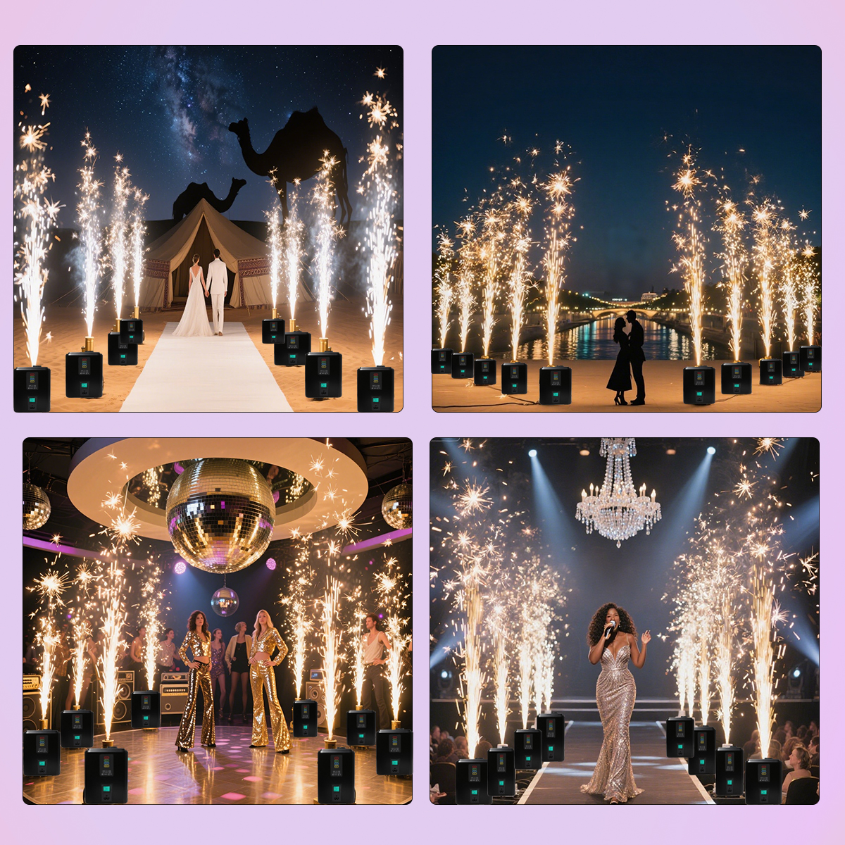 2PCS 350W Mini Cold Spark Machine, 2-3.5m Fountain Effect Portable Device with Auto Safety Cutoff - for Stage Wedding Party Events(Include 10pcs Consumables)
