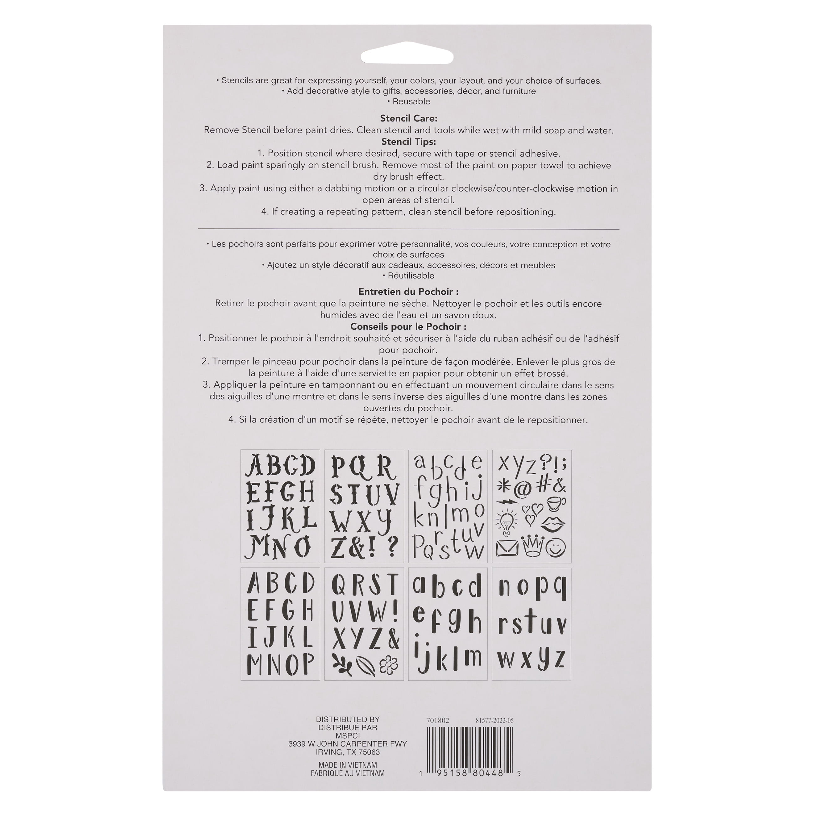 Craft Smart 2" Summer Camp Alphabet Stencils - Reusable Plastic Stencil Sheets with 128 Camp-Style Letter Designs per Pack, Ideal for DIY Crafts & Decor, 6 Pack