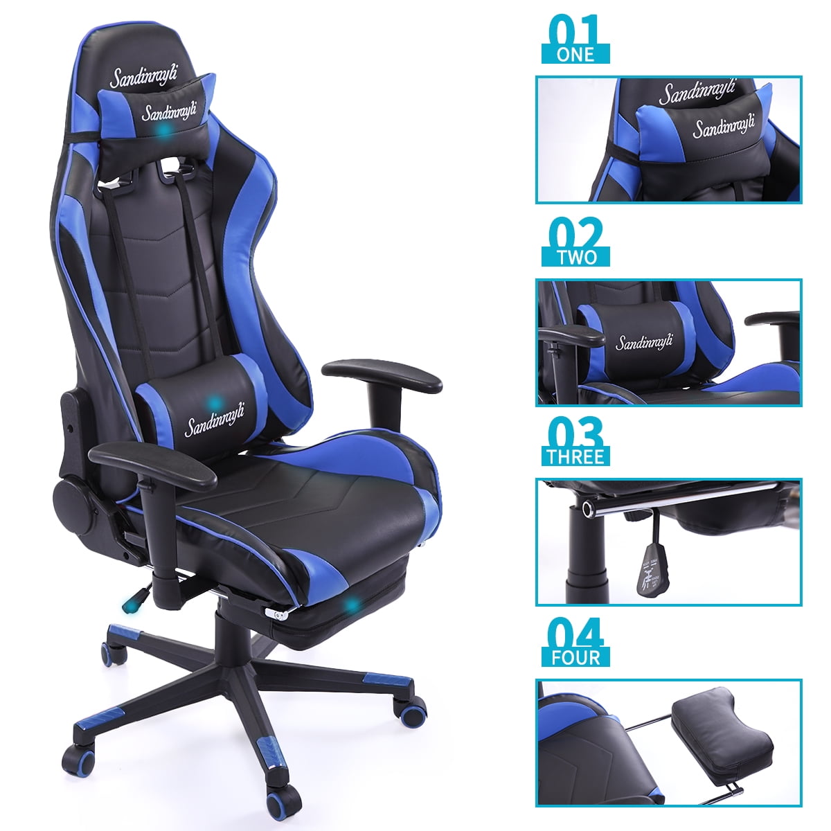 Racing Ergonomic High Back PC Gaming Chair w/Lumbar Support & Footrest, Blue - Walmart.com ...