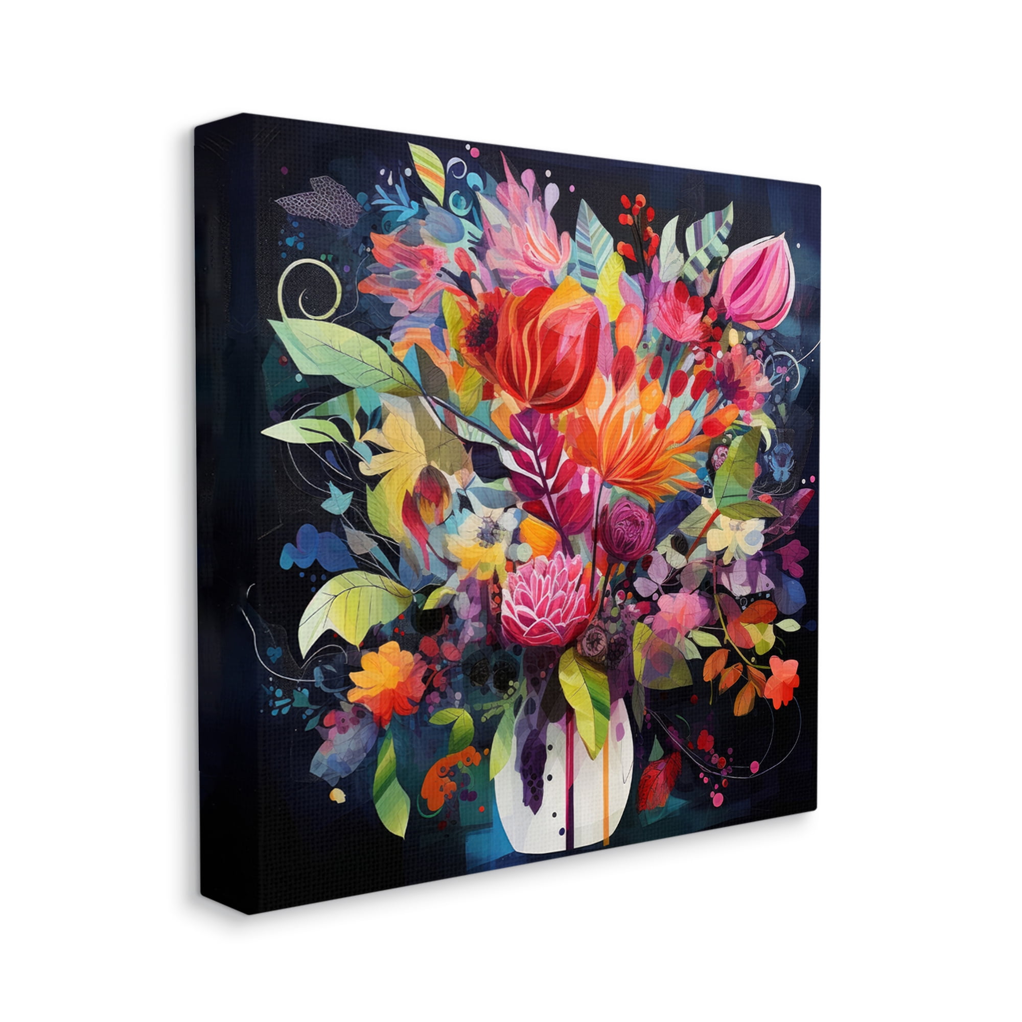 Stupell Industries Modern Flowers on Blue Botanical & Floral Painting Gallery Wrapped Canvas Art Print Wall Art, 36 x 36