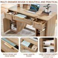 thumbnail image 5 of Joaxswe 56" Computer Desk, Boho Rattan Study Table with 3 Drawers & 2 Storage Cabinets, Rustic Farmhouse Work Desk for Office, Bedroom, Natural, 5 of 10