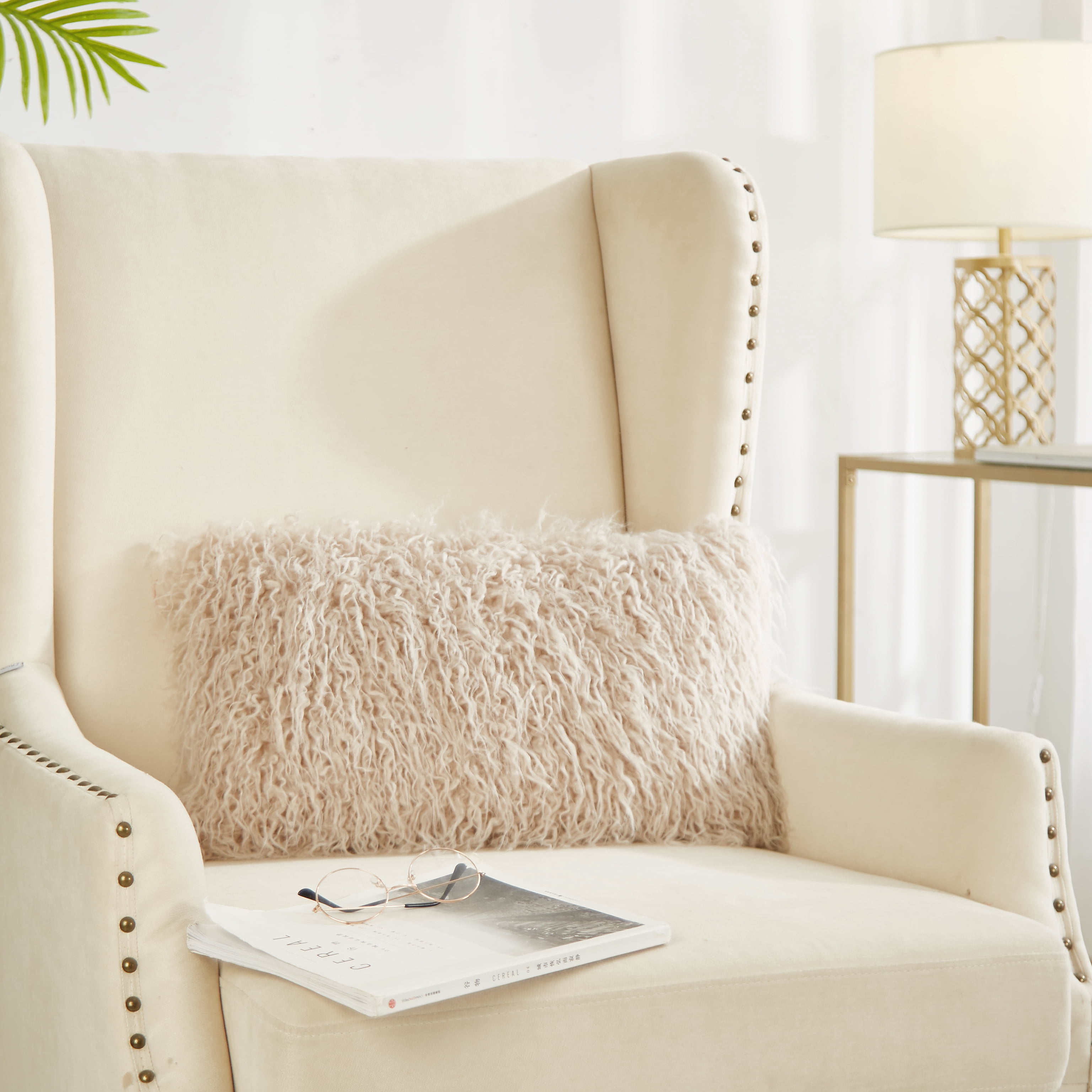 Better Homes & Gardens Mongolian Faux Fur Oblong Pillow, 12 x 21, Taupe