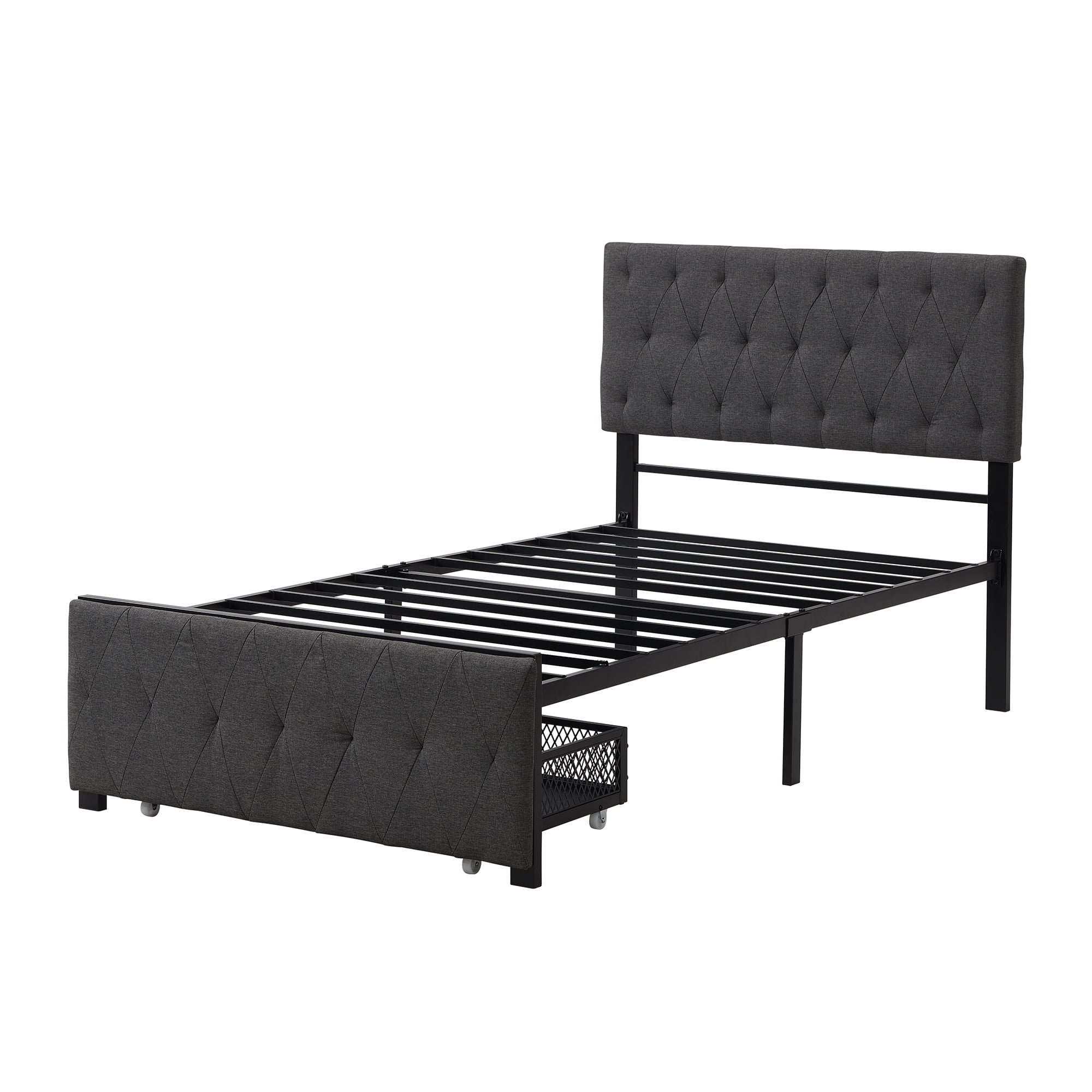 Metal Twin Platform Bed for Bedroom, Storage Bed with a Big Drawer, No